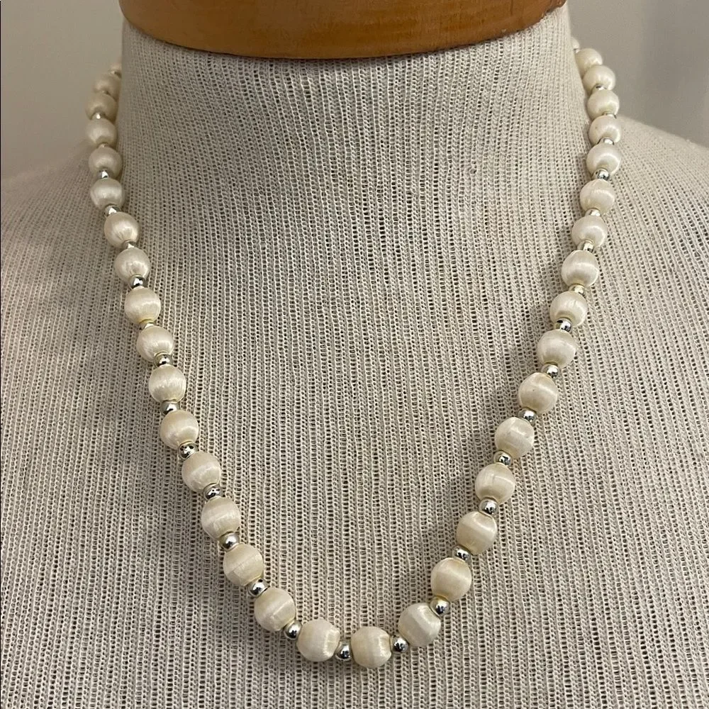 Vintage Satin Thread Wrapped Beaded Necklace 20 5/8”